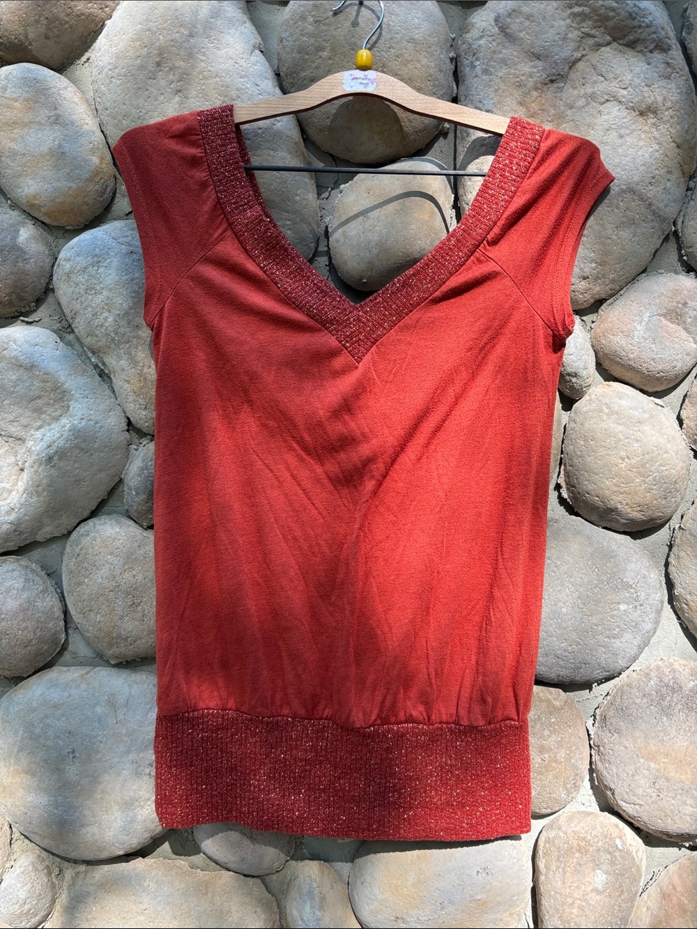 Vintage DZ Rust-Colored & Gold Metallic Sleeveless Top